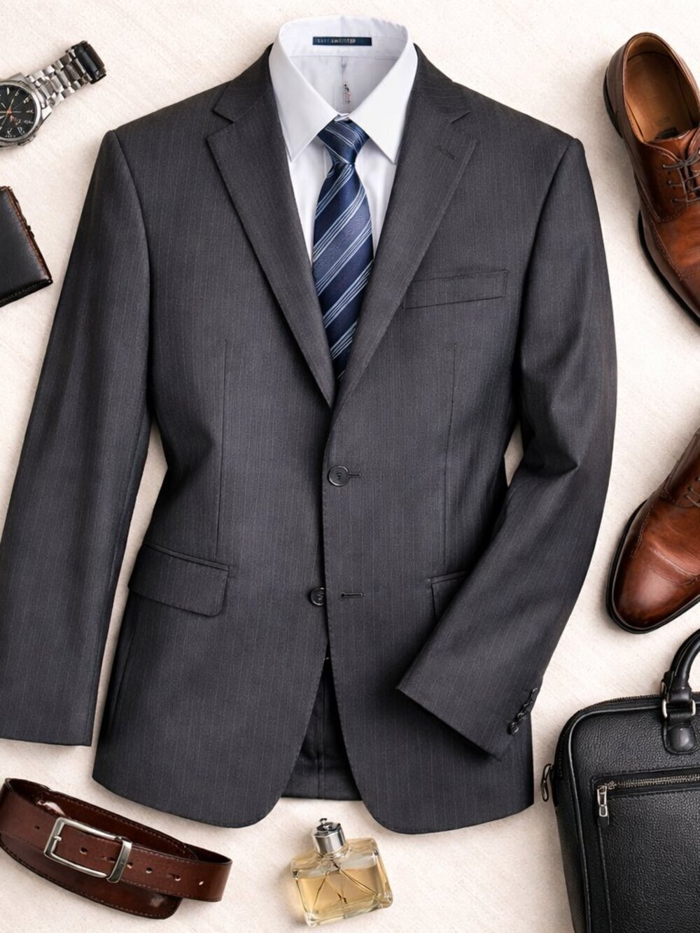 Calvin Klein Men’s Gray Stripe Blazer 42R 2-Button Suit Jacket Sport Coat